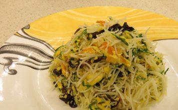 Stir-fried Thin Rice Noodles with Eggs and Spinach Global EAT - Stir-fried Thin Rice Noodles with Eggs and Spinach